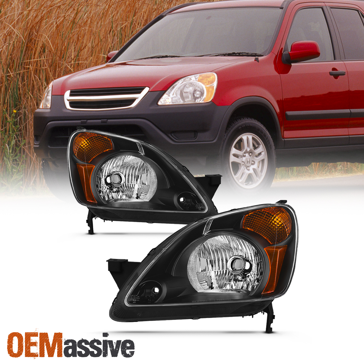 Black Headlight For 2002 2003 2004 Honda CRV CRV [Halogen Type] Left